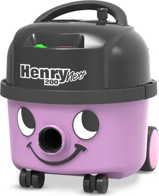 A studio shot of a purple and black Henry Next 200 vacuum cleaner.