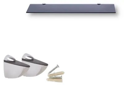 Obrázok produktu pre Sklenená polička na stenu, 40 x 17,8 cm, určená do kúpeľne, s kovovými držiakmi