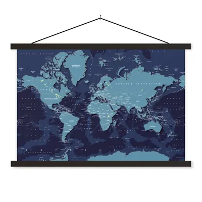 Produktbild von MuchoWow® Textilposter Weltkarte - Abstrakt - Blau 120x80 cm mit schwarzem Rahmen - Wanddeko