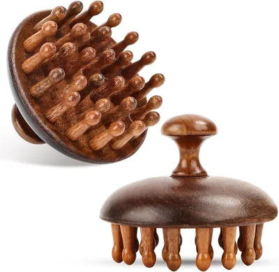 Imagen del producto de Cepillo de masaje para el cuero cabelludo, 2 en 1, de madera, paquete de 2 unidades, para masajes en el cuero cabelludo