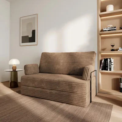 Produktbild von Masseno Schaumstoffsofa LADIA mit Schlaffunktion, Schlafsofa, Wohnzimmersofa, Couch, Sofa, Bettsofa, Kordstoff – Beige TILIA 17