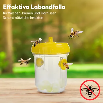 Produktbild von thats shopping GmbH Wespenfalle Lebendfalle, Gelb, ø9x13cm, 3 Stück, zum Aufhängen, Outdoor, für Bienen, Wespen & Fliegen, aus wetterfestem, hochwertigem Kunststoff, umweltfreundlich, chemiefrei, schützt Familie & Haustiere