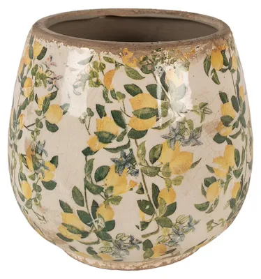 Produktbild von Clayre & Eef Blumentopf Ø 18x17 cm Beige Gelb Keramik Zitronen