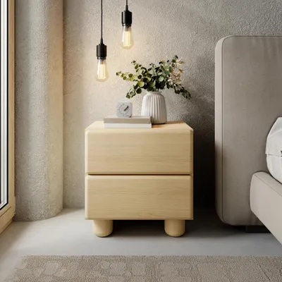 Produktbild von Nachttisch Nachtkommode CERVI 50 cm Eiche Vicenza 2 Schubladen Abgerundete Fronten Push-to-open Modern