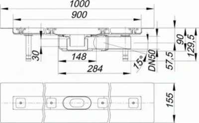 Immagine prodotto di DALLMER caniveau de douche CeraLine PLAN F 900mm, DN 50 Hauteur de construction 90mm, 523051, 523051