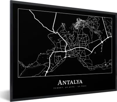 Produktbild von MuchoWow® Gerahmtes Poster Karte - Antalya - Stadtplan 80x60 cm - Poster mit Schwarzem Bilderrahmen Wandposter Rahmen Foto Bilder - Schwarzem - Mit Gestell