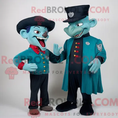 Produktbild von Blaugrünes REDBROKOLY Vampir-Maskottchen-Kostüm mit Poloshirt und Baskenmütze