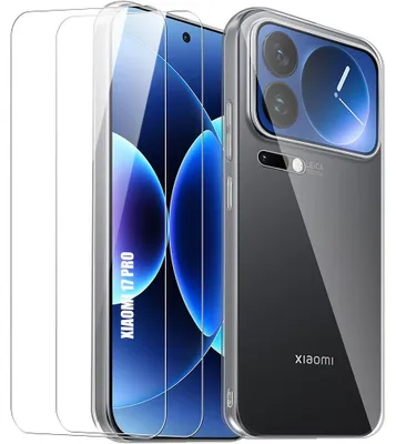 Image de Coque + 2 Verres Trempés pour Xiaomi 17 Pro, Silicone Antichoc Anti-Rayures Ultra Slim Transparent