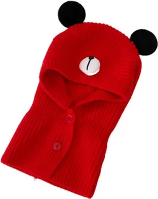 Strickmütze für Kinder mit Kragen und Knöpfen, Balaclava mit Ohrenklappen für kalte Tage