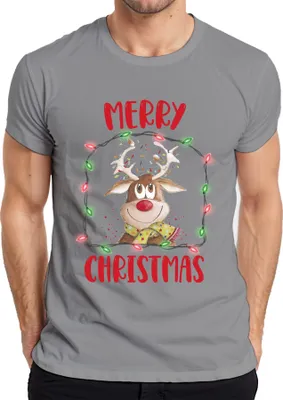 Produktbild von Merry Christmas Rentier Lichterkette - Weihnachten Weihnachtsgeschenk Christmas Herren T-Shirt, Grau, XXL