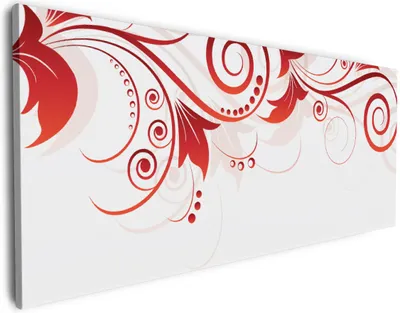 Produktbild von Wallario Premium Leinwandbild Abstrakte rote Blumenschnörkel in Größe 60 x 150 cm