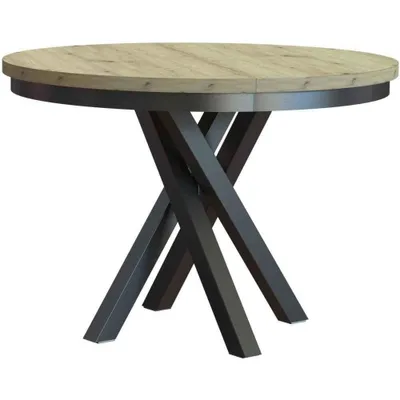 Produktbild von BEAUTYSOFA | Runder Ausziehbarer Tisch KRIS Ø 100–140 cm, Tisch für Esszimmer, Loft-Stil, Skandinavische, Schwarz/Eiche Artisan