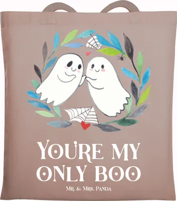 Produktbild von Mr. & Mrs. Panda Tote Bag Gespenster  Liebe  - Braun Pastell - Geschenk, Shopping Tasche, Laptoptasche, Verliebt, Paar, Schultasche, Jutebeutel, Gespenst, Dekoration