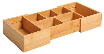 Image de HOMCOM Boîte de rangement, boîte de rangement, organiseur de tiroirs coulissant, bambou naturel
