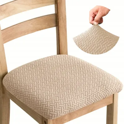 Produktbild von Stretch Sitzbezug für Stühle - 40 x 40 cm - Beiger Jacquard - Stuhlkissenbezug - Stuhlbezug für Sitzfläche