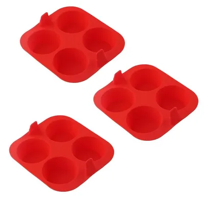 Zdjęcie produktu dla Zestaw 3 silikonowych foremek do muffinek, każda na 4 muffinki, nieprzywierające, kolor czerwony