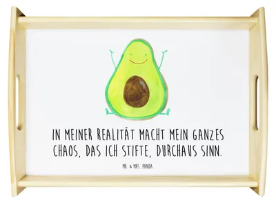 Produktbild von Mr. & Mrs. Panda Holztablett Avocado Glücklich - Weiß - Geschenk, Verrückt, Freude, betttablett, Bett-Tablett, Frühstückstablett, Tablett, Serviertablett, Servier, Chaos