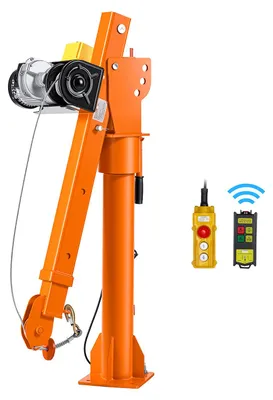 Image de Grue de levage SucceBuy avec une capacité de 998 kg, grue de chargement équipée d'un treuil électrique, grue de levage avec flèche télescopique réglable, rotation à 360° et télécommande, accessoire de levage en acier pour la construction et la sylviculture