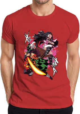 Zdjęcie produktu dla Koszulka męska Kimetsu no Yaiba Tanjiro Nezuko Fire Blade Anime Gift Manga, Czerwony, XL
