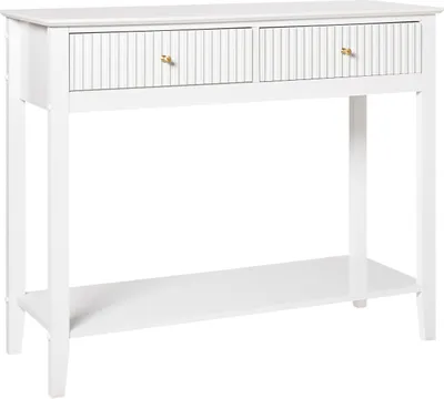 Produktbild von BELIANI Konsolentisch Weiß MDF-Platte u. Faserplatte Schmal mit 2 Schubladen Geriffelt Retro Schlafzimmer Wohnzimmer Schminktisch Friserkonsole