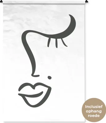 Produktbild von MuchoWow® Wandteppich Wandbehang Frau - Gesicht - Minimalismus 120x180 cm Tapisserie Dekoration Wandtuch - Schlafzimmer - Dekorationen für das Haus