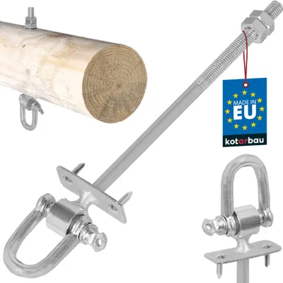 Produktbild von KOTARBAU® Schaukelhaken M10x190mm mit Schäkel & Dornen Holzgewinde Schraubhaken für Holzbalken Haken für Boxsack & Hängesessel verzinkter Stahl Silber