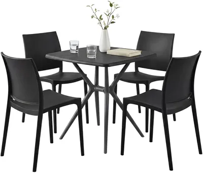 Produktbild von Gartenmöbel-Set GRETA mit 4 Stühlen - 156x156x81cm, Kunststoff, Schwarz | Balkonset Gartenset Tisch mit Stühlen Bistroset Outdoor
