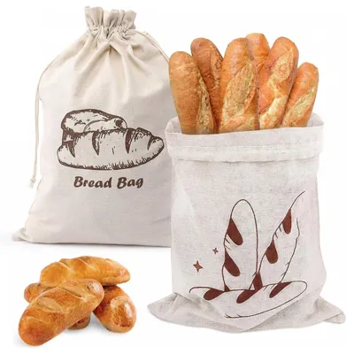 Brotbeutel aus Leinen, 30x45 cm, 2 Stück, mit Kordelzug, wiederverwendbar
