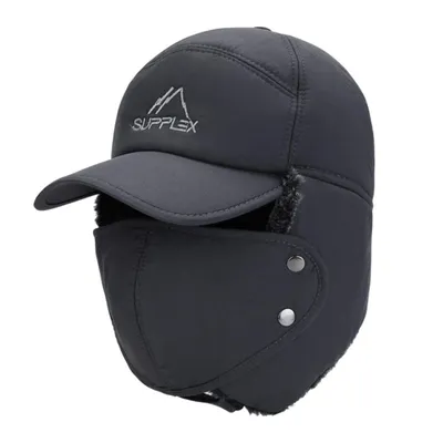 Produktbild von Herren Warm Mütze mit Ohrenklappen, Masken Fliegermütze für Radfahren, Schwarz