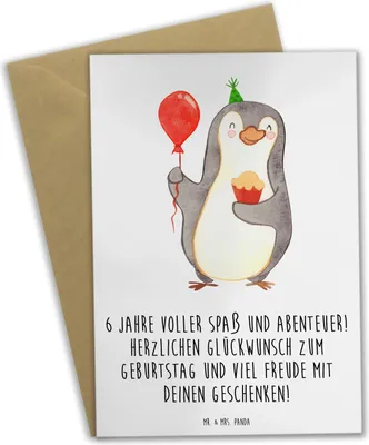 Produktbild von Mr. & Mrs. Panda babykarte 6. Geburtstag Freude - Weiß - Geschenk, einladungskarten, Geburtstagssprüche, osterkarte, Alter, weihnachtskarten, Grußkarten, osterkarten