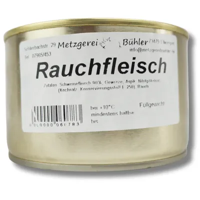 Produktbild von Rauchfleisch in der Dose Dosenwurst 300g Wurstkonserve | Metzgerei Bühler
