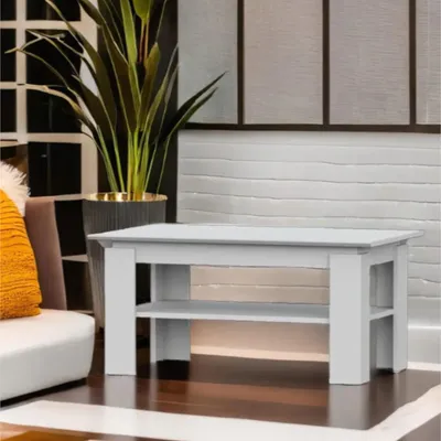 Produktbild von Tisch, Couchtisch Sola - Weiß - Zusätzlicher Regalboden - Breite 90 cm, Höhe 43 cm, Tiefe 55 cm