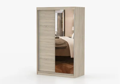Produktbild von Schwebetürenschrank Kleiderschrank Schrank 120 cm Sonoma Eiche/Weiß mit Spiegel, 2-türig, Schlafzimmer IMOI X