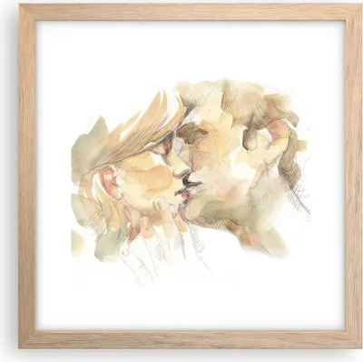 Produktbild von Gerahmtes Poster - Rahmen in heller Eiche - Kuss Paar Liebe - 30x30 cm - Wand Bild - Wanddeko - Wandbilder - Kunstposter - Wandposter - Bilderrahmen - Bilder - Kunstdruck - P2NAC30x30-5005