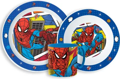 Image de Set de vaisselle Spiderman Grid en microplastique avec tasse