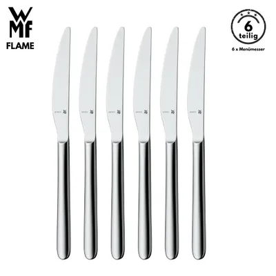 Produktbild von WMF Flame Menümesser , 6-teilig, Cromargan® Edelstahl, geschmiedete Klinge, spülmaschinenfest, Tafelmesser, Messerset, Messer, Besteck set