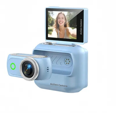 Image de Caméra d'action ZELURXX 360° avec Wi-Fi, zoom 16x, écran orientable, support magnétique pour la poitrine, pour les activités de plein air, le vélo, les vlogs, cadeau, bleu