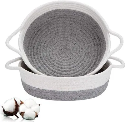 Produktbild von Korb aus Baumwollseil mit Handgriffen - Schlafzimmer Wohnzimmer Organizer