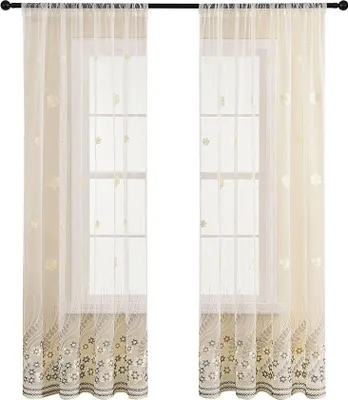 Immagine prodotto di INF Tende Voile Grigie Ricamate con Fiori - Pannello con Passante per Soggiorno, Camera da Letto, Set da 2 L