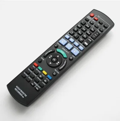 A black remote control is shown on a white background.