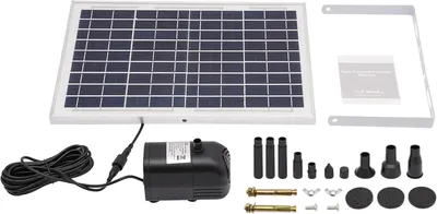 Immagine prodotto di Pompa solare per acqua - Pompa per fontana - Pannello solare 10 W 17 V - Portata 1000 l/h - Prevalenza 1,5 m - IP68 - Motore brushless CC 6–24 V - Pannello 35×23,5 cm - Nero