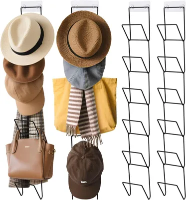 Produktbild von Set von 12 Huthaltern, 2 Haken, Multifunktionale Cap Halter, Platzsparende Aufbewahrung, Schwarz