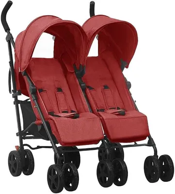 Imagen del producto de Cochecito gemelo rojo de acero, para bebés y niños pequeños, transporte para bebés, cochecito para niños - 10239