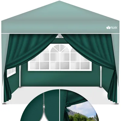 Imagen del producto de tillvex 4 paneles laterales verdes para carpa de 3x3 m y 3x6 m | Paneles laterales de carpa plegables impermeables | Ventanas laterales y cremallera | Paredes laterales para carpa de jardín o carpa para fiestas