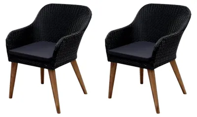 Produktbild von Gartenstühle mit Polstern 2 Stück, Poly Rattan Schwarz, Stapelstuhl für Balkon, Garten und Camping