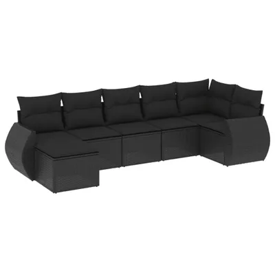 Produktbild von 7-tlg. Garten-Sofagarnitur mit Kissen Schwarz Poly Rattan