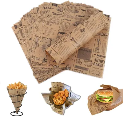 Produktbild von Backpapier 100 Blatt, Große Größe 38 x 28 cm, Ölbeständig, für Burger und Pommes
