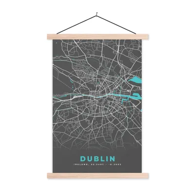 Produktbild von MuchoWow® Textilposter Dublin - Stadtplan - Karte - Blau 60x90 cm mit holzfarbenen Rahmen - Textil
