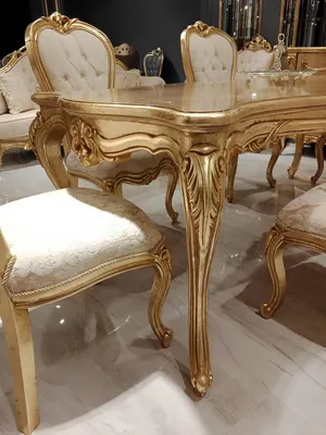 Image de Classique Table de salle à manger 200x110cm Or Luxe Table en bois Salle à manger Cuisine Nouveau Design Tables