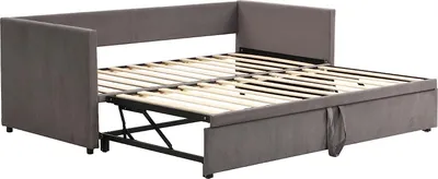 Produktbild von Polsterbett Ausziehbares Schlafsofa 90/180 * 200 cm mit Lattenrosten, Multifunktionsbett aus hautfreundlichem Samtstoff Grau